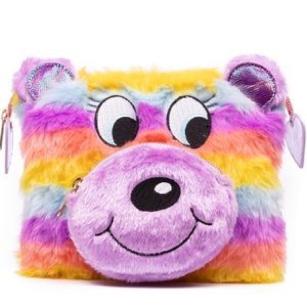 NEW irregular choice pastel rainbow furry clutch